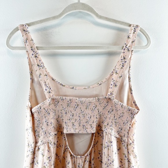 American Eagle Squareneck Floral Slip Mini Dress Smoked Back Pink Medium - Picture 13 of 15